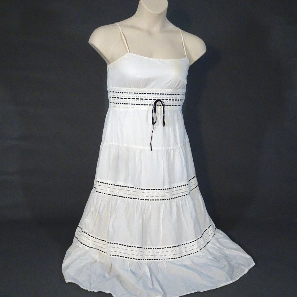 LOFT Cotton White Dress with Ribbon